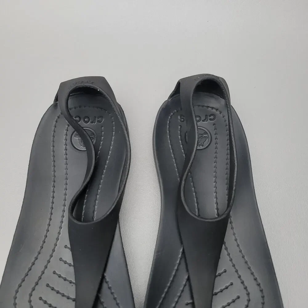 Crocs Womens Serena Sexy Flip Flop Sandal Size 9 Slingback Thong Black Shoe